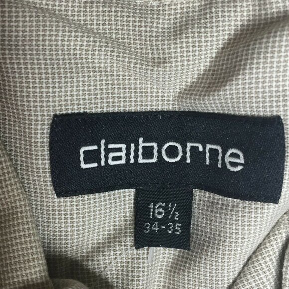 Claiborne Men's Button Up Long Sleeve Collared Shirt Beige Solid Size 34-35 - Picture 4 of 10